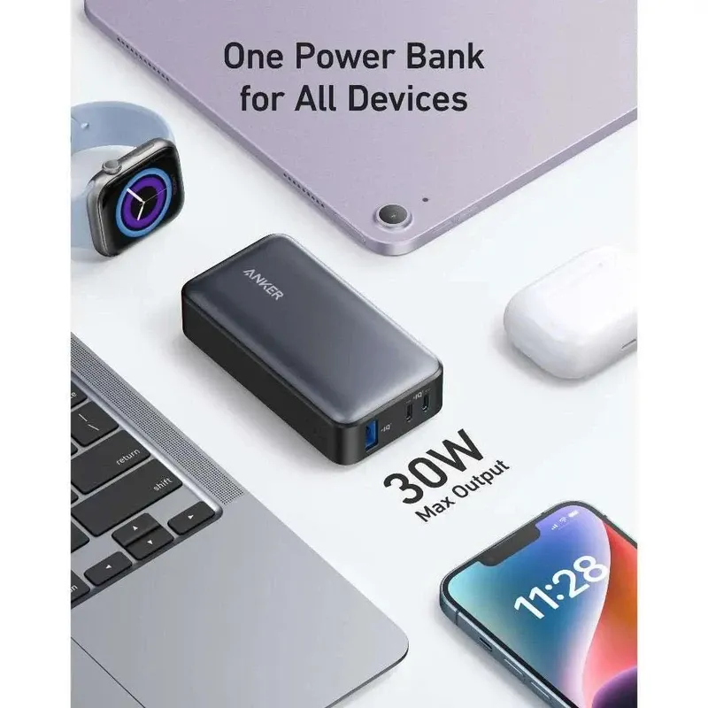 پاوربانک انکر مدل A1256 ظرفیت 10000 میلی آمپر ساعت توان 30 وات