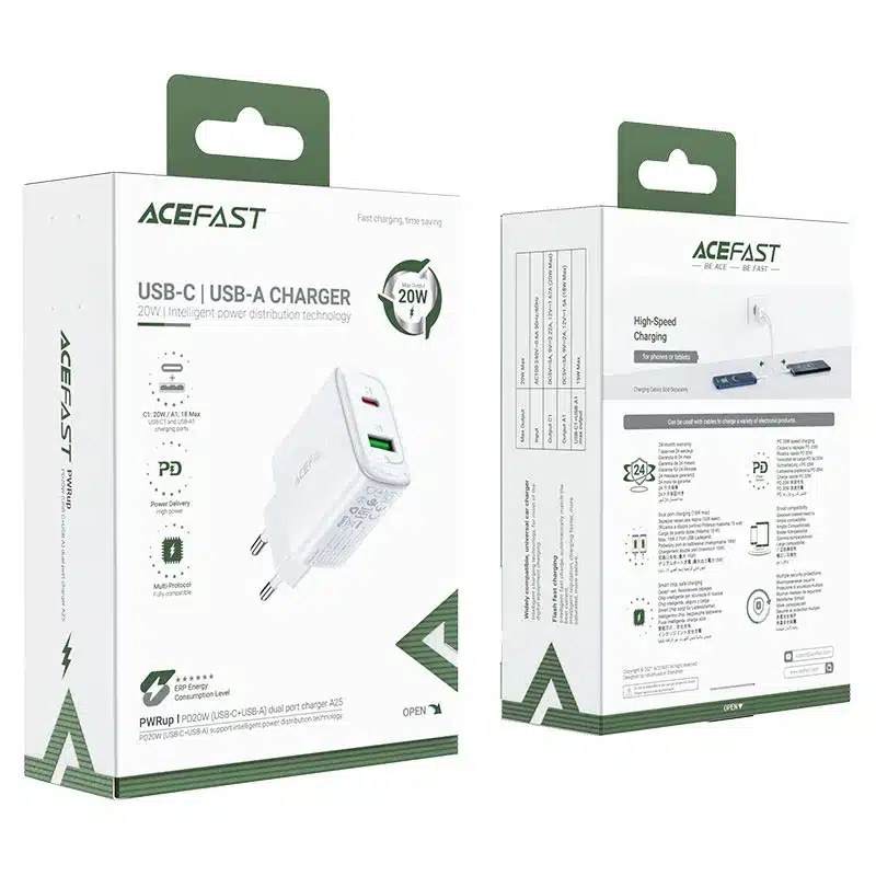 شارژر دیواری ۲۰ وات ایسفست مدل ACEFAST A25