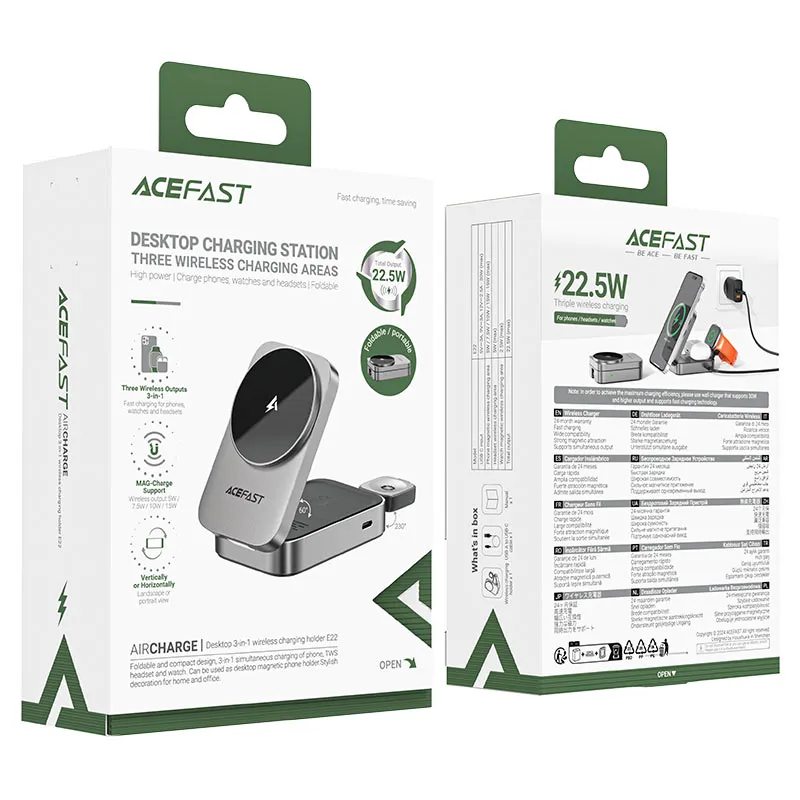 استند و شارژر وایرلس چند کاره مگسیف ایسفست ACEFAST E22 با قابلیت شارژ اپل واچ