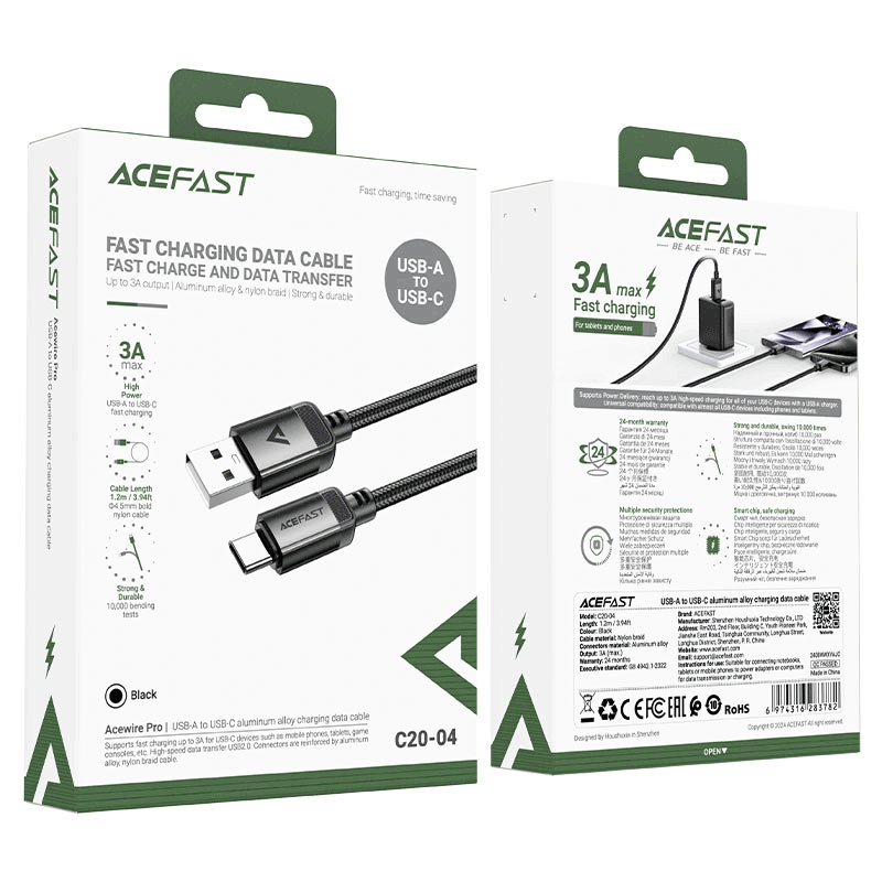کابل Type-C ایسفست ACEFAST C20 – 04 طول 1.2 متر توان 15 وات