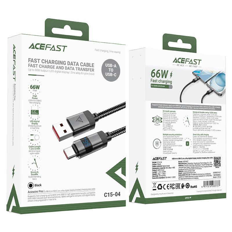 کابل Type-C ایسفست ACEFAST C15 – 04 طول 1.2 متر توان 66 وات