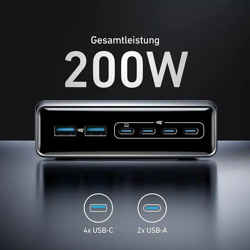 هاب شارژ 6 پورت انکر Anker Prime Charger 200W 6 – Port GaN Charging Station مدل A2683